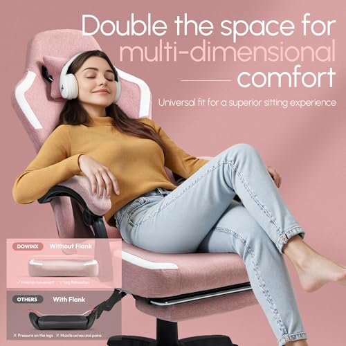 Black Fabric Gaming Chair with Massage Lumbar Support and Footrest W78838