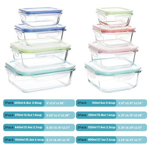 15 Pack Glass Food Storage Containers with Airtight Leak Proof Lids A320172