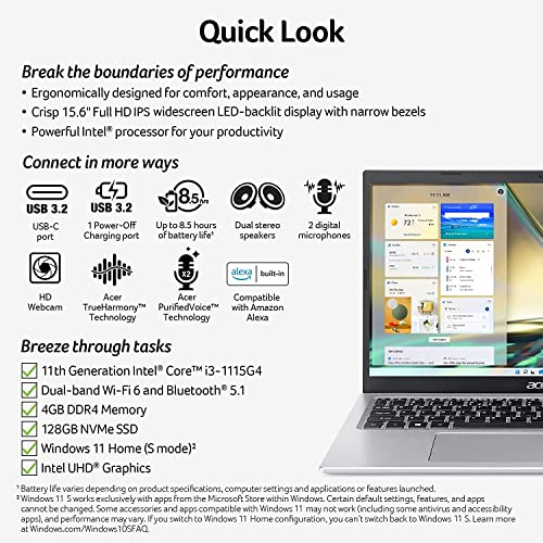 15.6" FHD Slim Laptop, 11th Gen Intel Core i3, 20GB RAM, 512GB NVMe SSD, Windows 11 S (Renewed) E846475