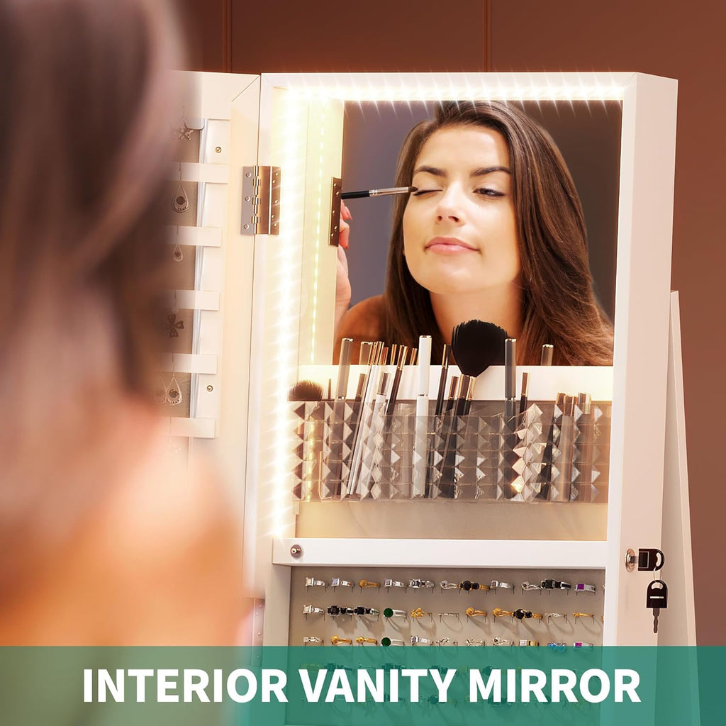 White Full Length Mirror Jewelry Cabinet with Lights B6590