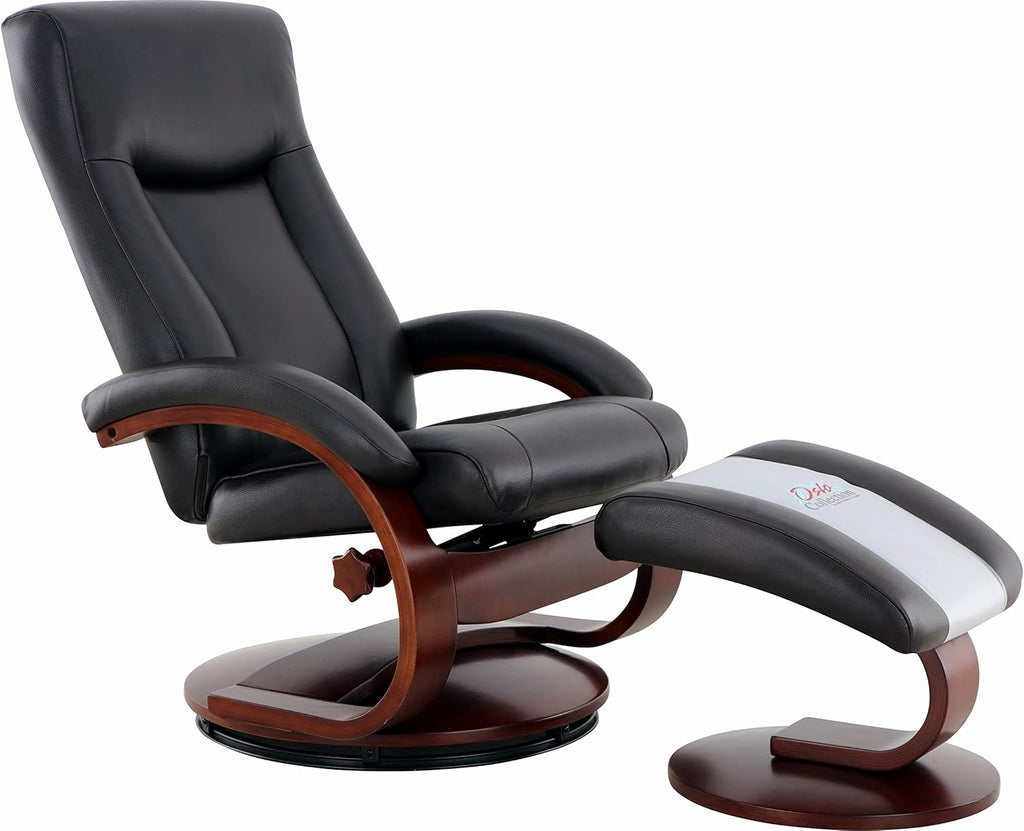 Black Top Grain Leather Recliner and Ottoman Y8201