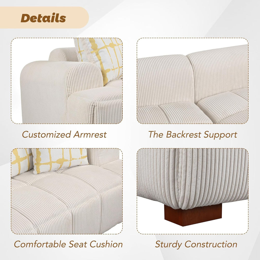 Oversized Corduroy Modular Sectional Sofa with 4 Pillows M2323