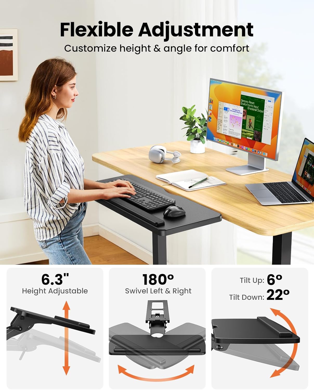 Black Sliding Keyboard & Mouse Tray, 24.99” W x 9.84” D Q891