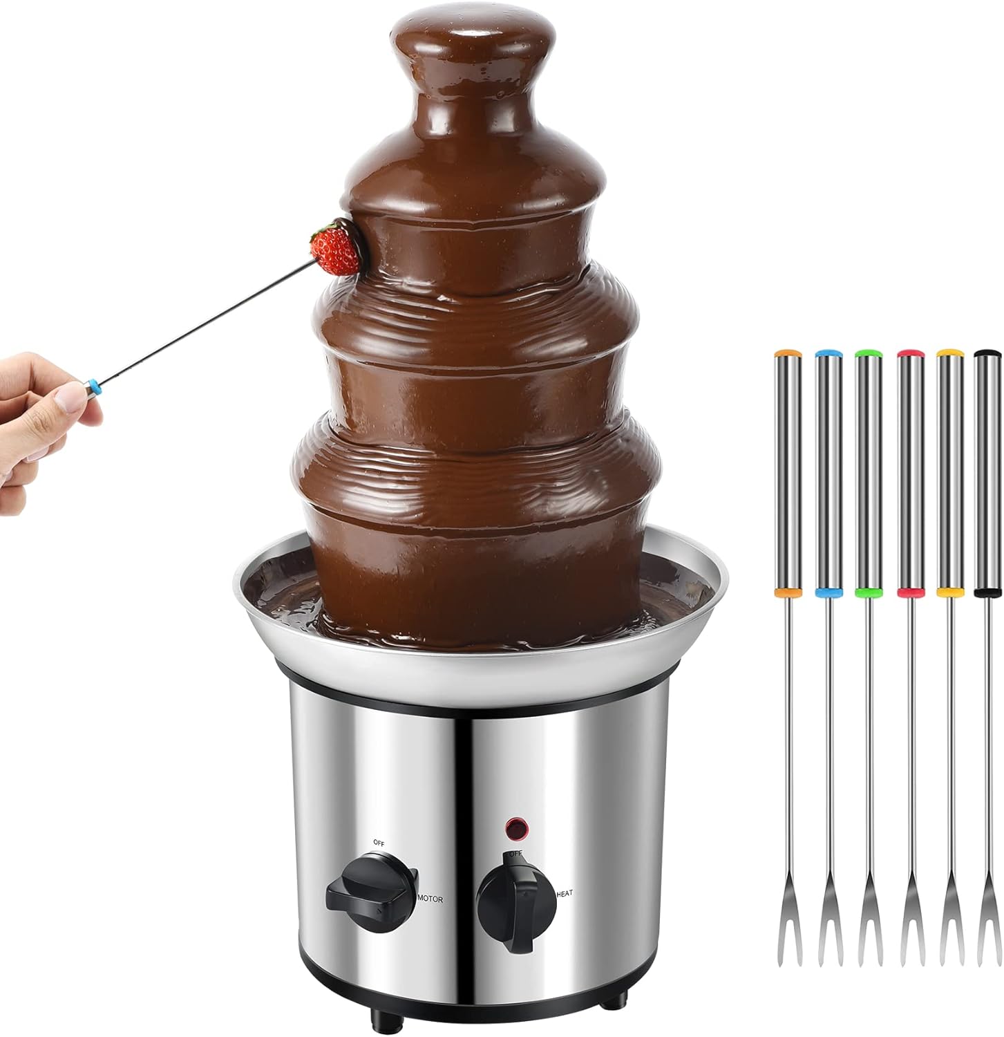 4 Tiers Electric Chocolate Fondue Fountain Set with 6pcs Stainless Steel Forks W118