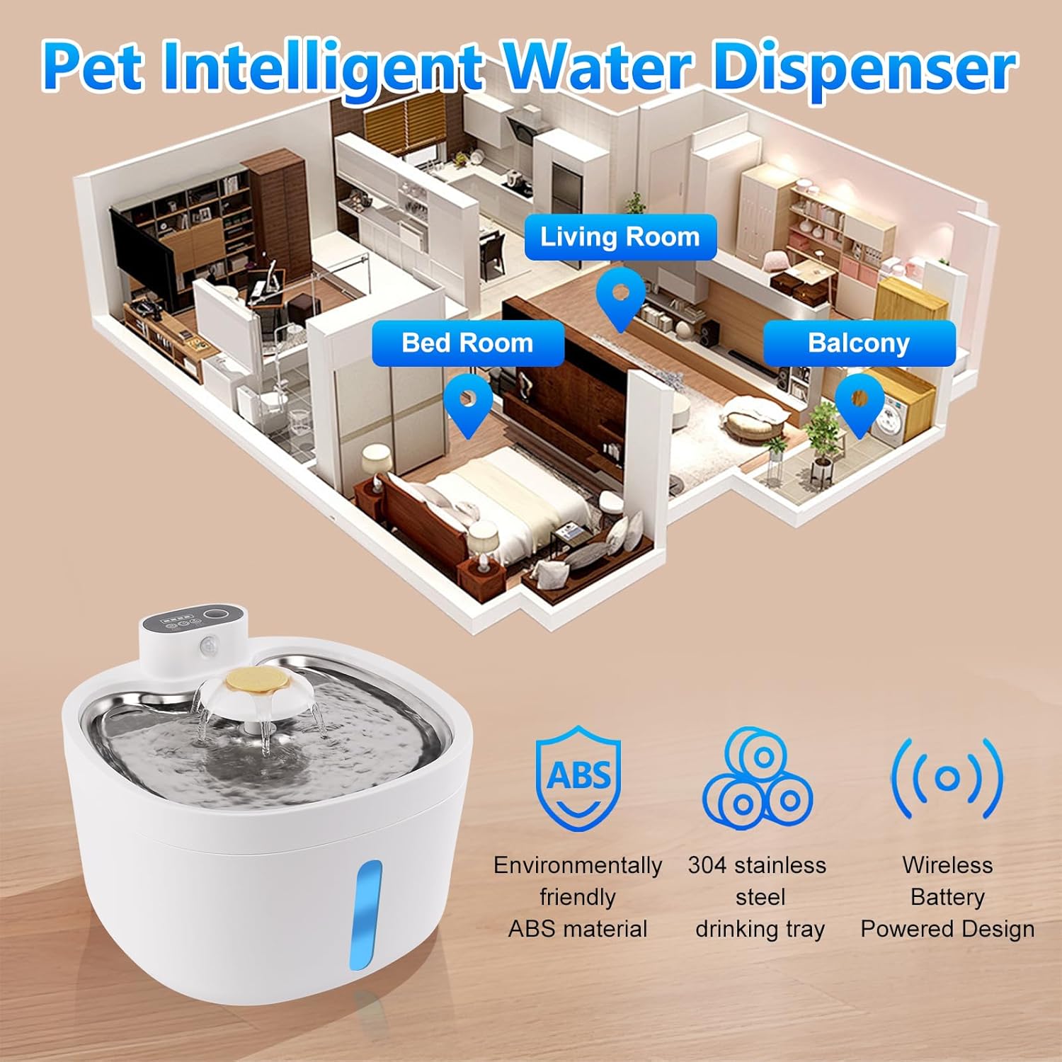 2.6L Automatic Stainless Steel Pet Water Dispenser with 6 Filters O366923