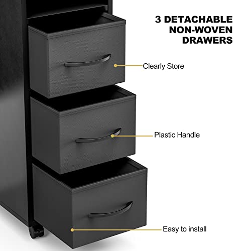 Black Manicure Table with Dust Collector, Wrist Cushion, Drawers, Lockable Wheels & Cabinet R23385