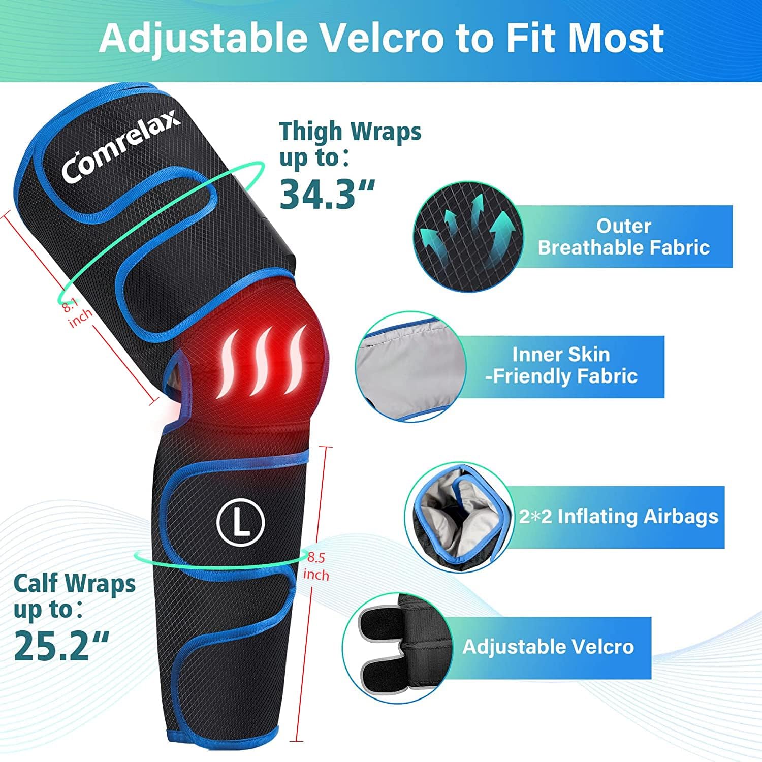 Rechargeable Cordless Air Compression Leg Massager with Heat, 3 Modes 3 Intensities S584651