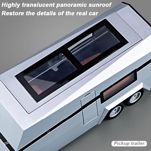 Silver Diecast Pickup Truck Model with Trailer RV and Motorcycle P5674