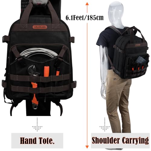 Black Wax-Canvas 90-Pockets Electrician Backpack D27765