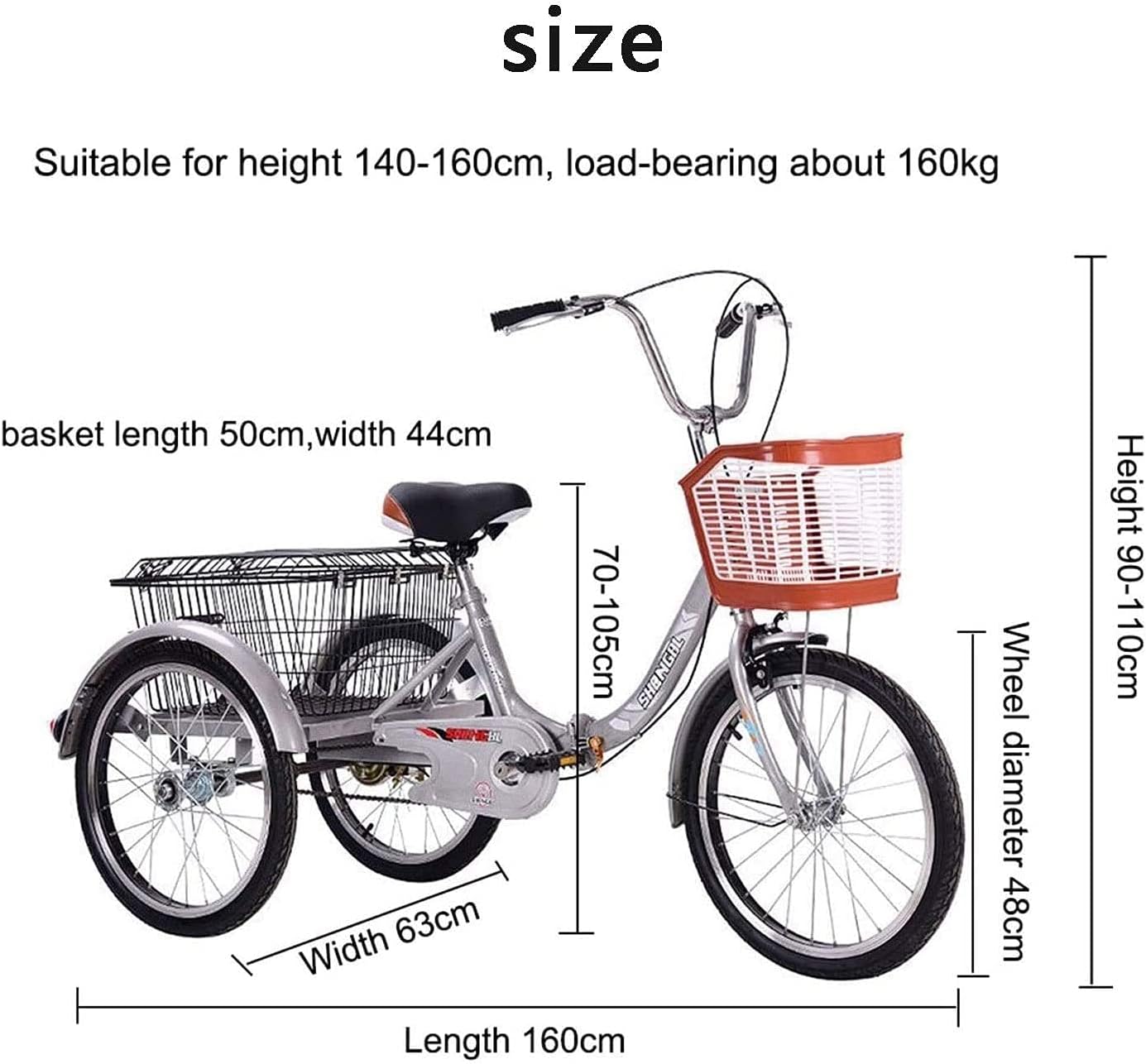 20 Inch Single Speed Adult Tricycle with Large Basket T331
