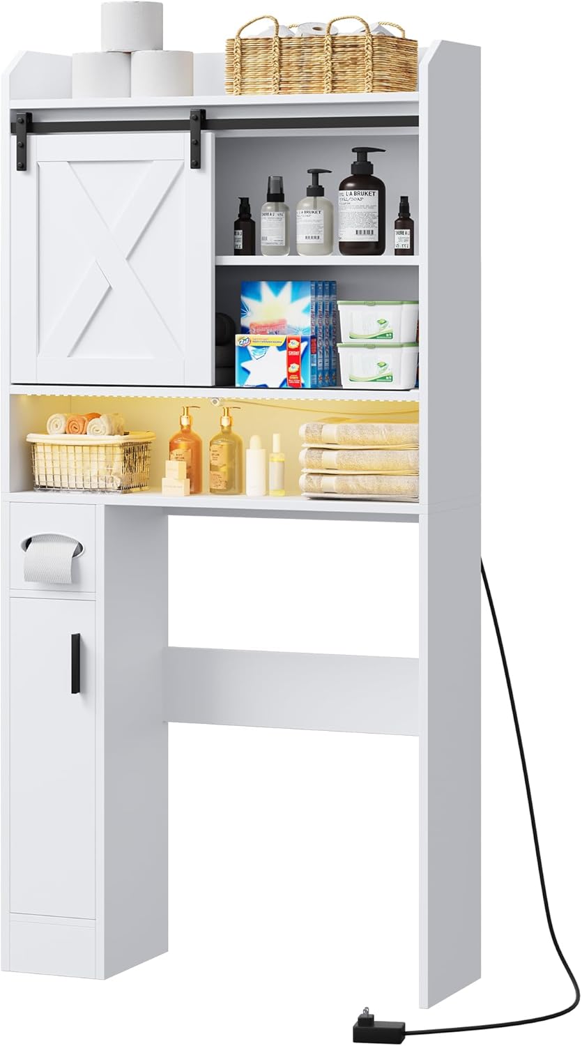 White Over The Toilet Storage Cabinet with Sliding Door I5842