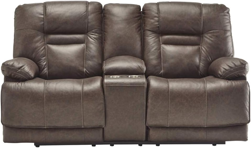 Brown Leather Power Reclining Loveseat R63323