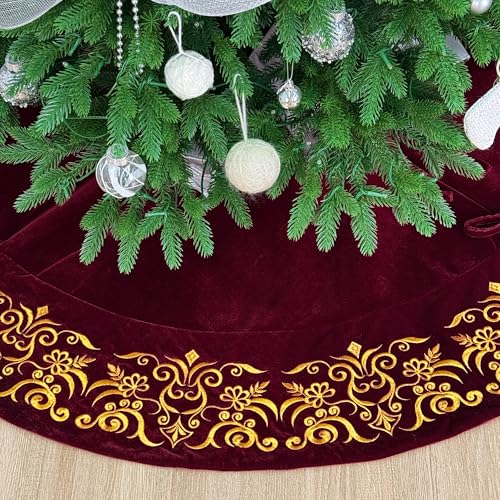Burgundy Velvet Christmas Tree Skirt I493