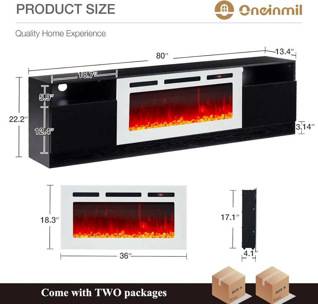 Black 79 inch Fireplace TV Stand with Electric Fireplace G445243
