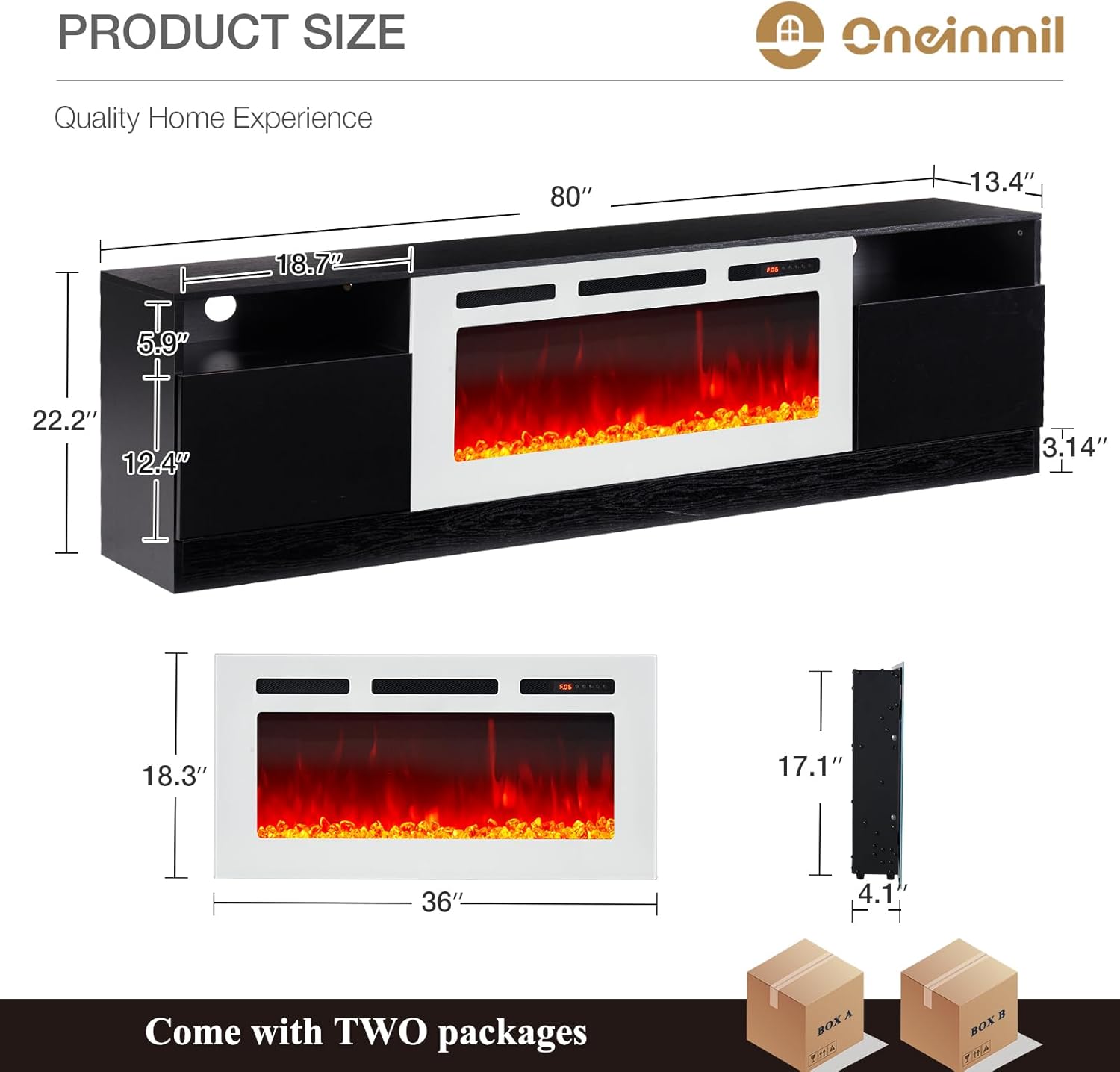 Black 79 inch Fireplace TV Stand with Electric Fireplace G445243