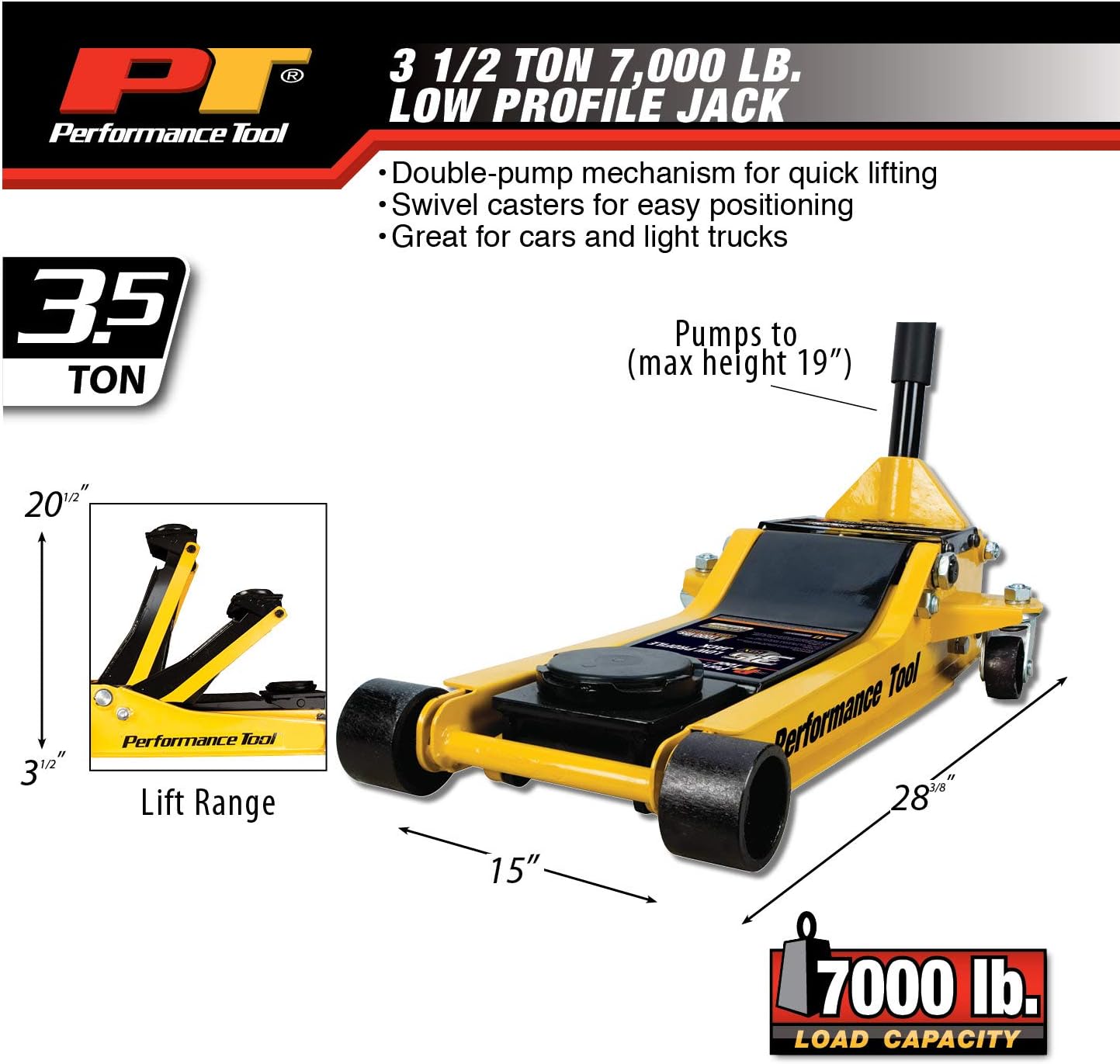 3.5-Ton Capacity Low-Profile Swiveling Floor Jack Z18624