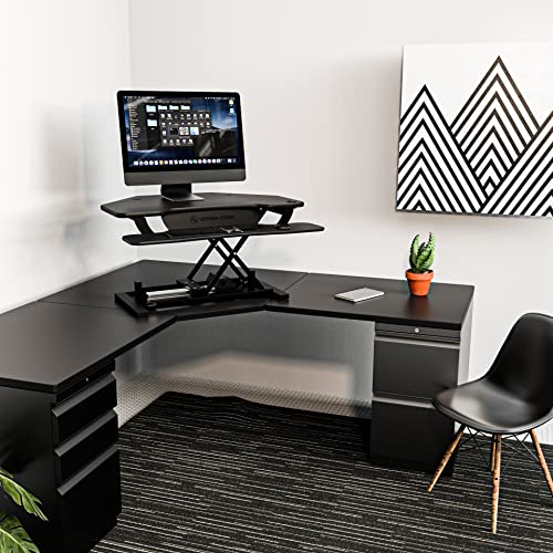 36 Inch Motorized Height-Adjustable Standing Desk Converter with Keyboard and Mouse Tray, Black S287