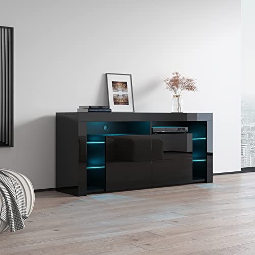 Modern High Gloss 61" TV Stand with Storage Cabinets and LED Lights O176008