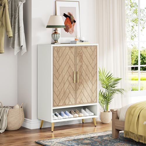 Brown 6-Tier 24 Pairs Wooden Shoe Cabinet with Doors O4630