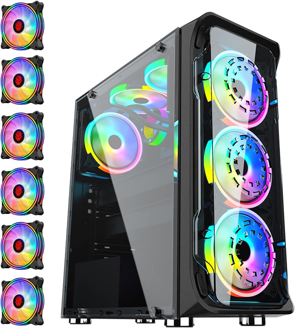 Mid-Tower PC Case with 6pcs 120mm ARGB Fans and Tempered Glass Side & Front Panels F238