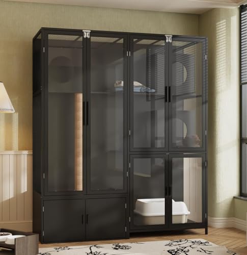 Black Cat Litter Box Enclosure with Acrylic Doors R5963