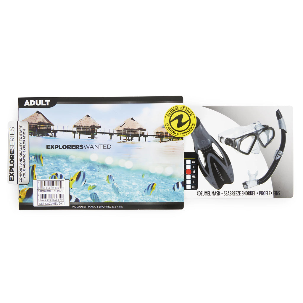 Cozumel Mask, Seabreeze II Snorkel, ProFlex Fins/Bag Set M915