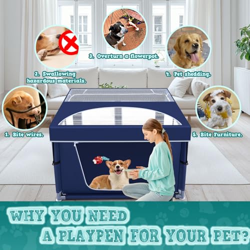 42x42x25.6 Inches Dog Playpen with Gate J6756