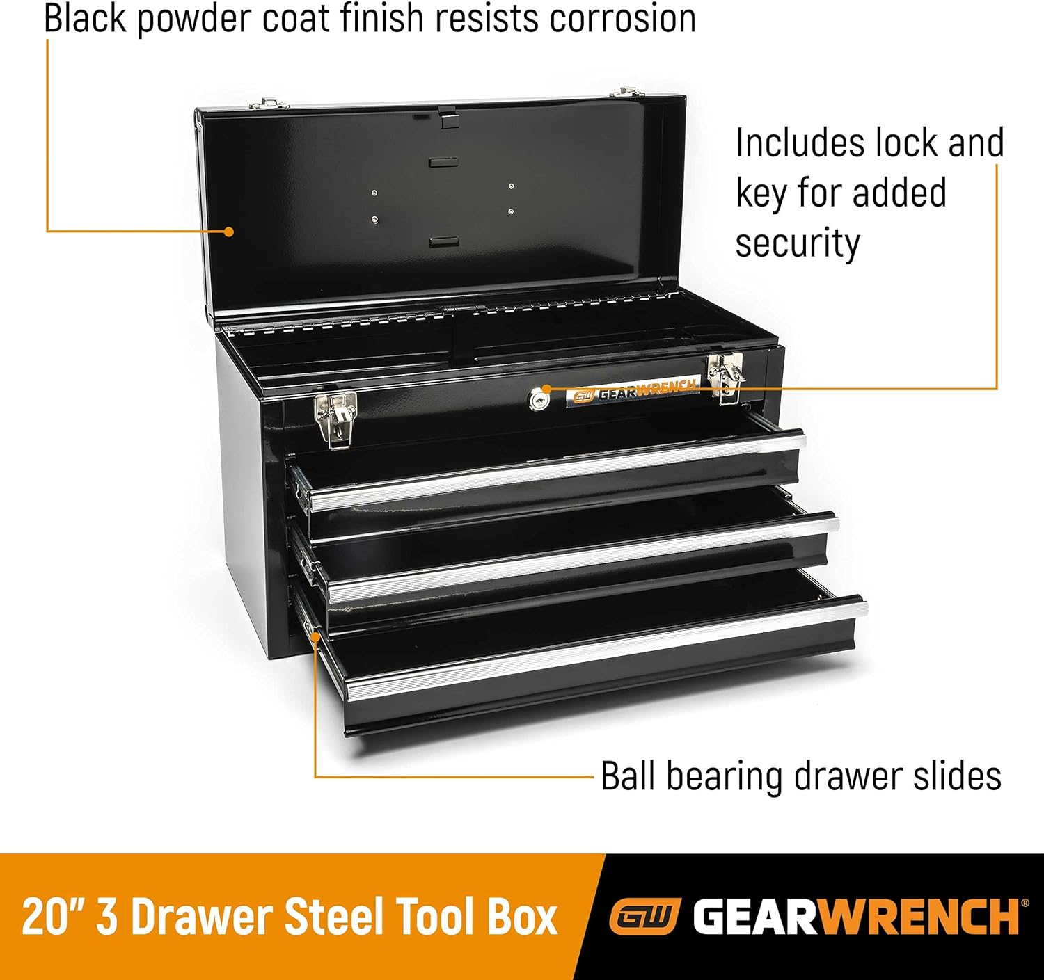 20inch 3 Drawer Steel Tool Box Black Q722