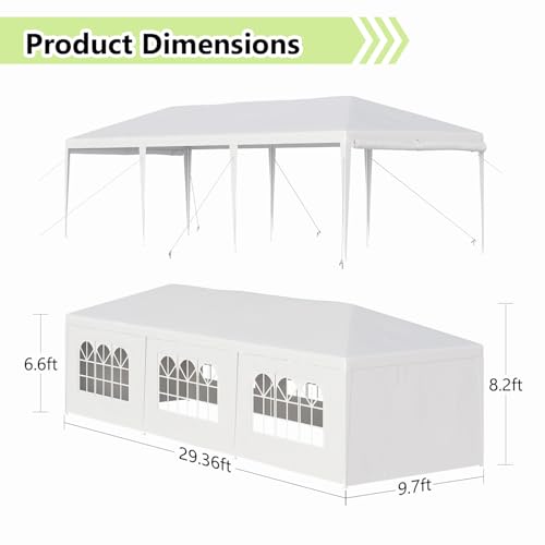 10x30 Waterproof White Canopy Tent with 8 Removable Sidewalls O364004
