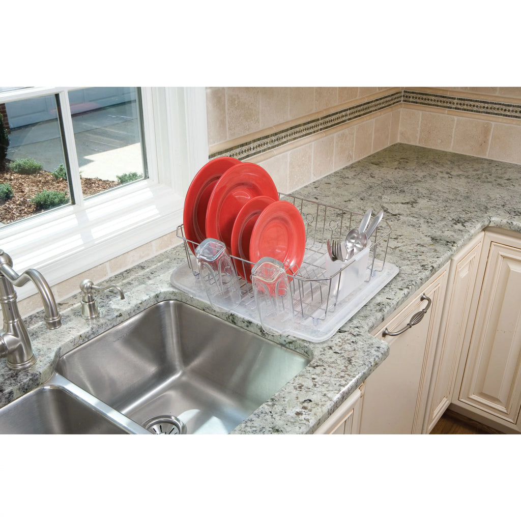 Large Chrome Dish Drying Rack with Utensil Holder B2295