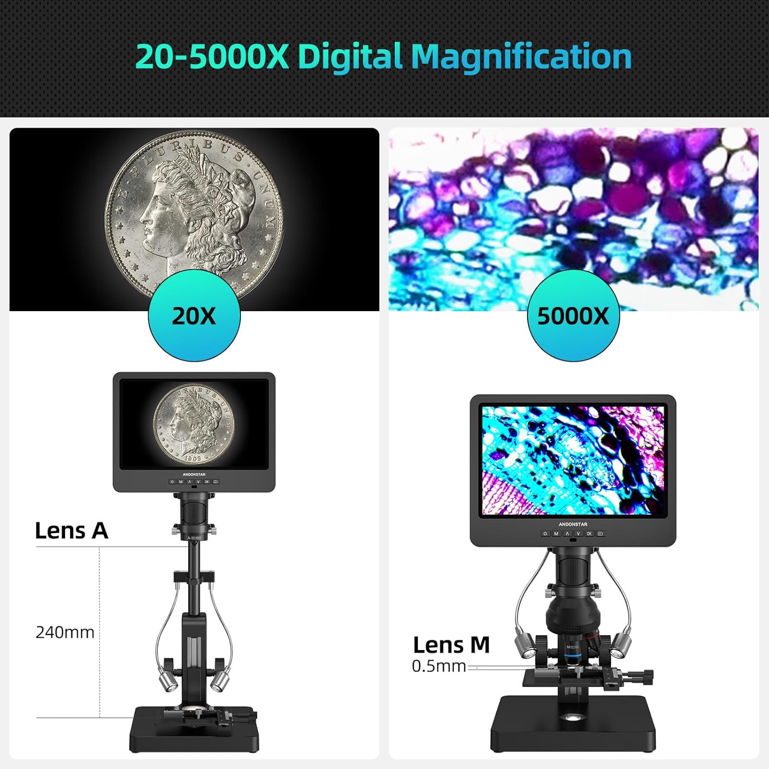 20X-5000X HDMI Digital Microscope with 10.1'' LCD Screen J248373