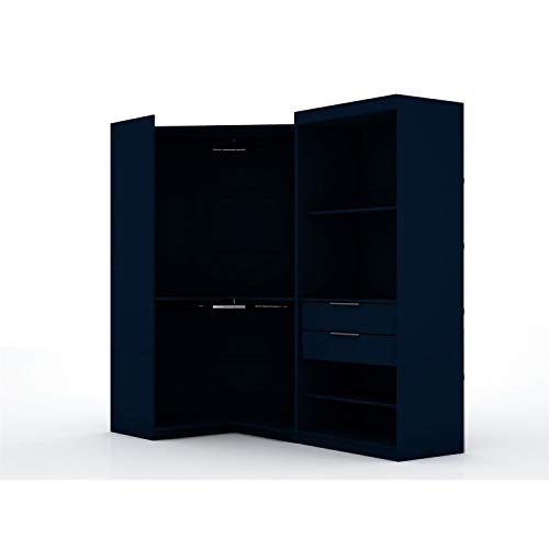White 2 Piece Corner Wardrobe Closet with Drawers and Hanging Rods L987153