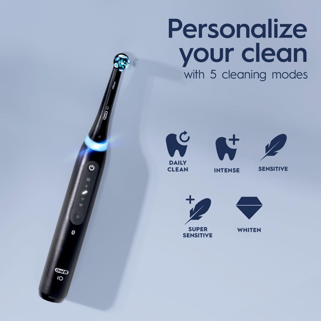 Black Rechargeable Electric Toothbrush with Visible Pressure Sensor, 2 Minute Timer, 5 Cleaning Settings, 1 Replacement Toothbrush Heads, and Travel Case J786