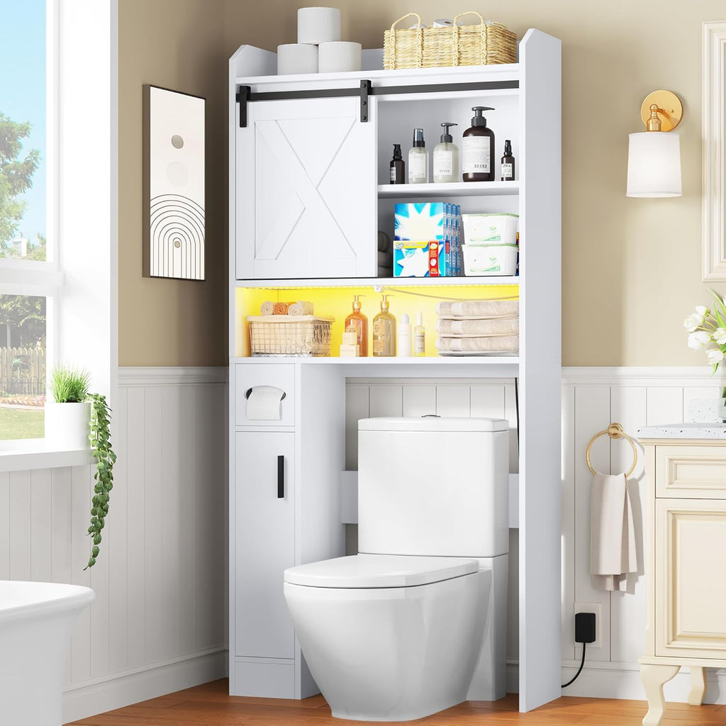 White Over The Toilet Storage Cabinet with Sliding Door I5842