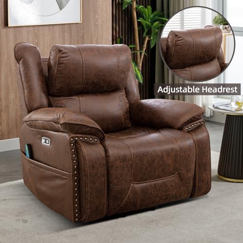 Brown Leather Power Lift Chair with Massage and Heat H16630