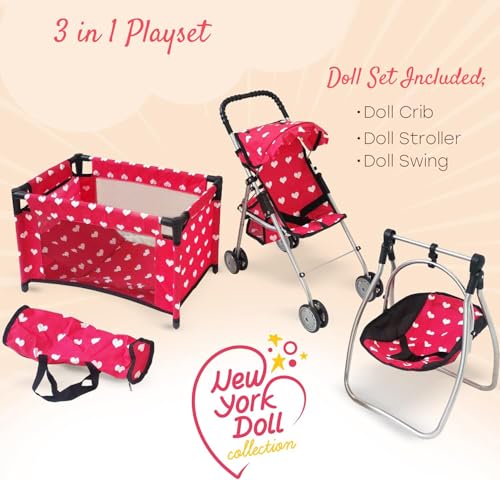Pink Baby Doll Stroller with Crib Furniture Playset S283