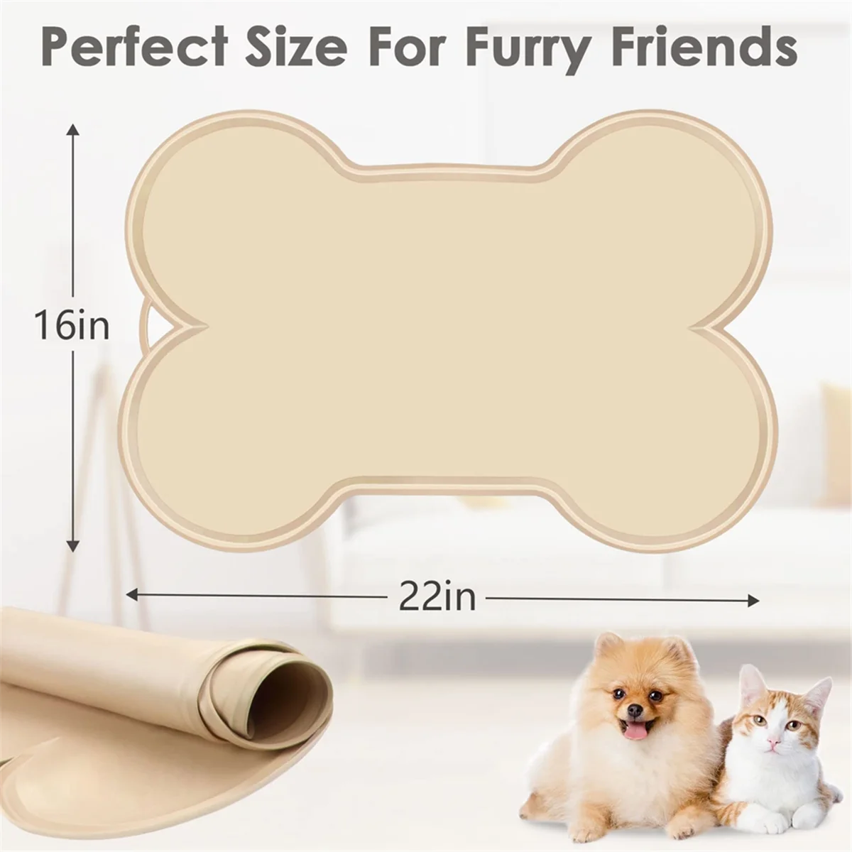 Beige Dog Cat Food Mat Large 22x16Inch Q733721