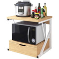 2 Tier Wooden Microwave Stand Shelf with Drawer X3338