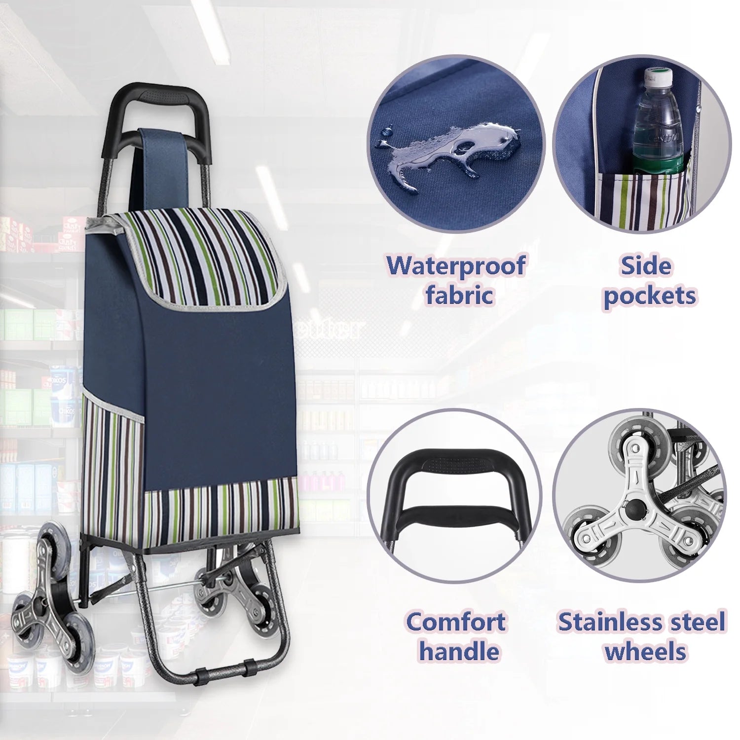 Blue Heavy Duty Folding Shopping Cart with Wheels Z25583