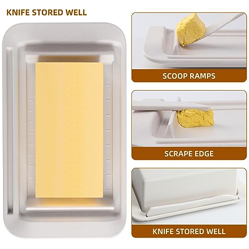 White Bamboo Butter Dish with Lid and Knife L670128