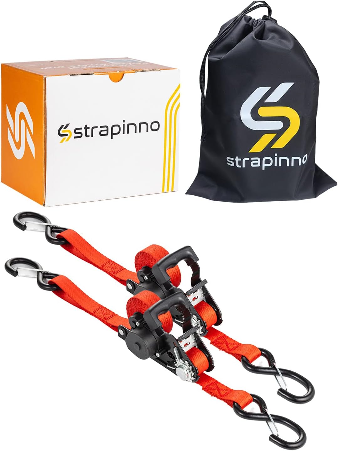 Retractable Ratchet Straps 1 in x 15 ft Heavy Duty Tie Downs with S Hooks F7980