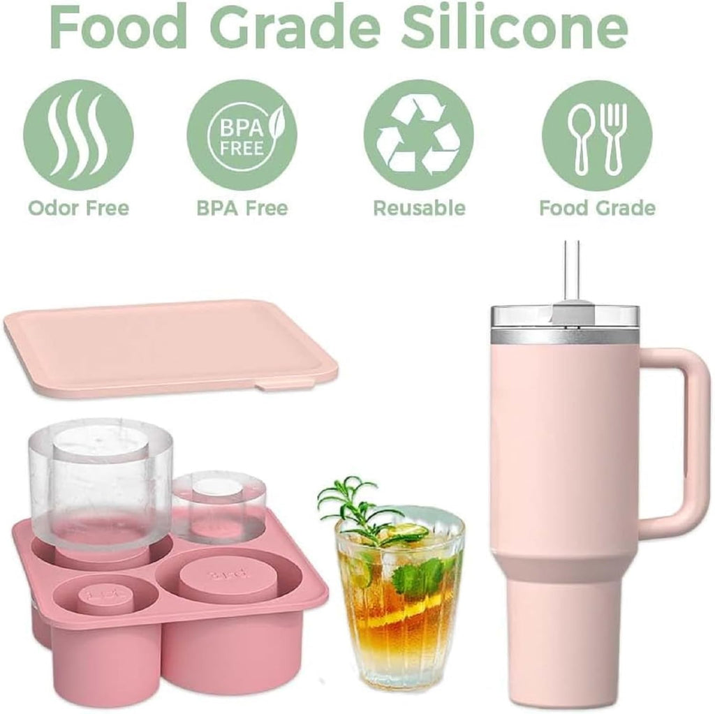 4 Pcs Silicone Ice Cube Tray with Lid M825046