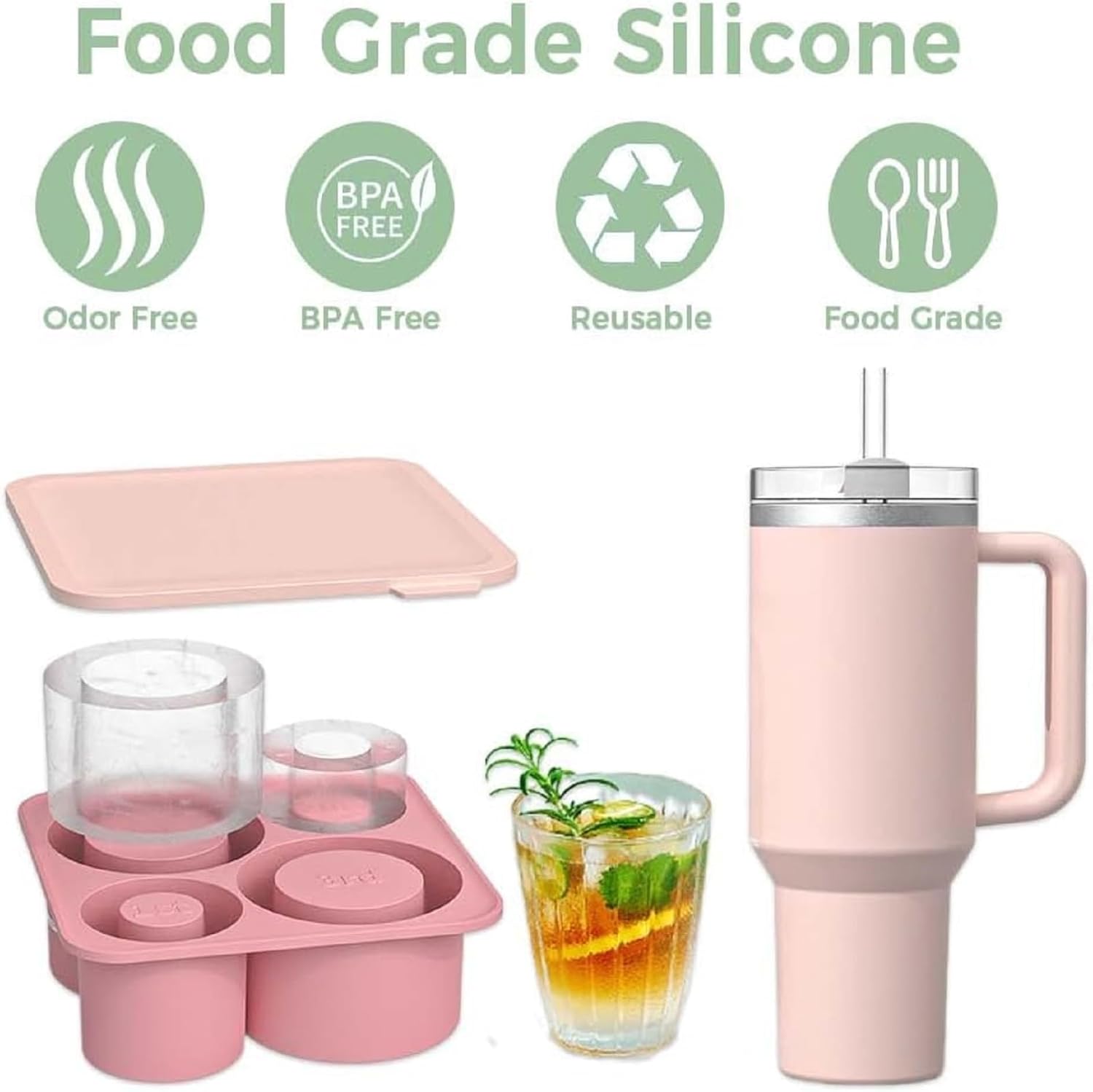 4 Pcs Silicone Ice Cube Tray with Lid M825046