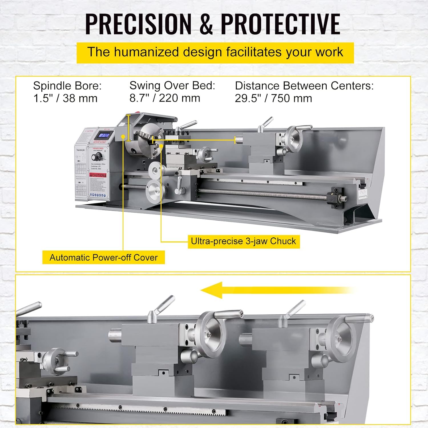 8.7 x 29.5 Inch 750W Metal Lathe B363