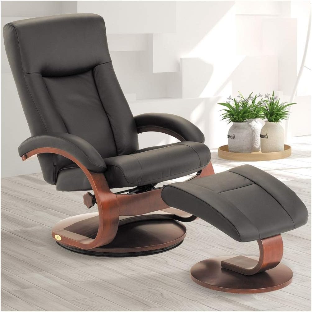 Black Top Grain Leather Recliner and Ottoman Y8201