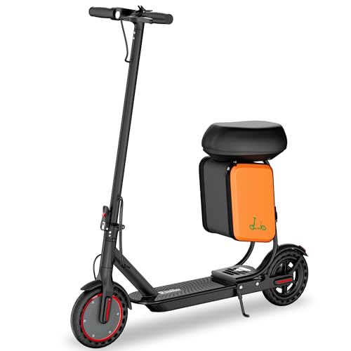 Electric Scooter with Seat, 19MPH, 21-Mile Range, 350W Motor, 8.5" Solid Tires, Dual Brake System, Folding E-Scooter J369