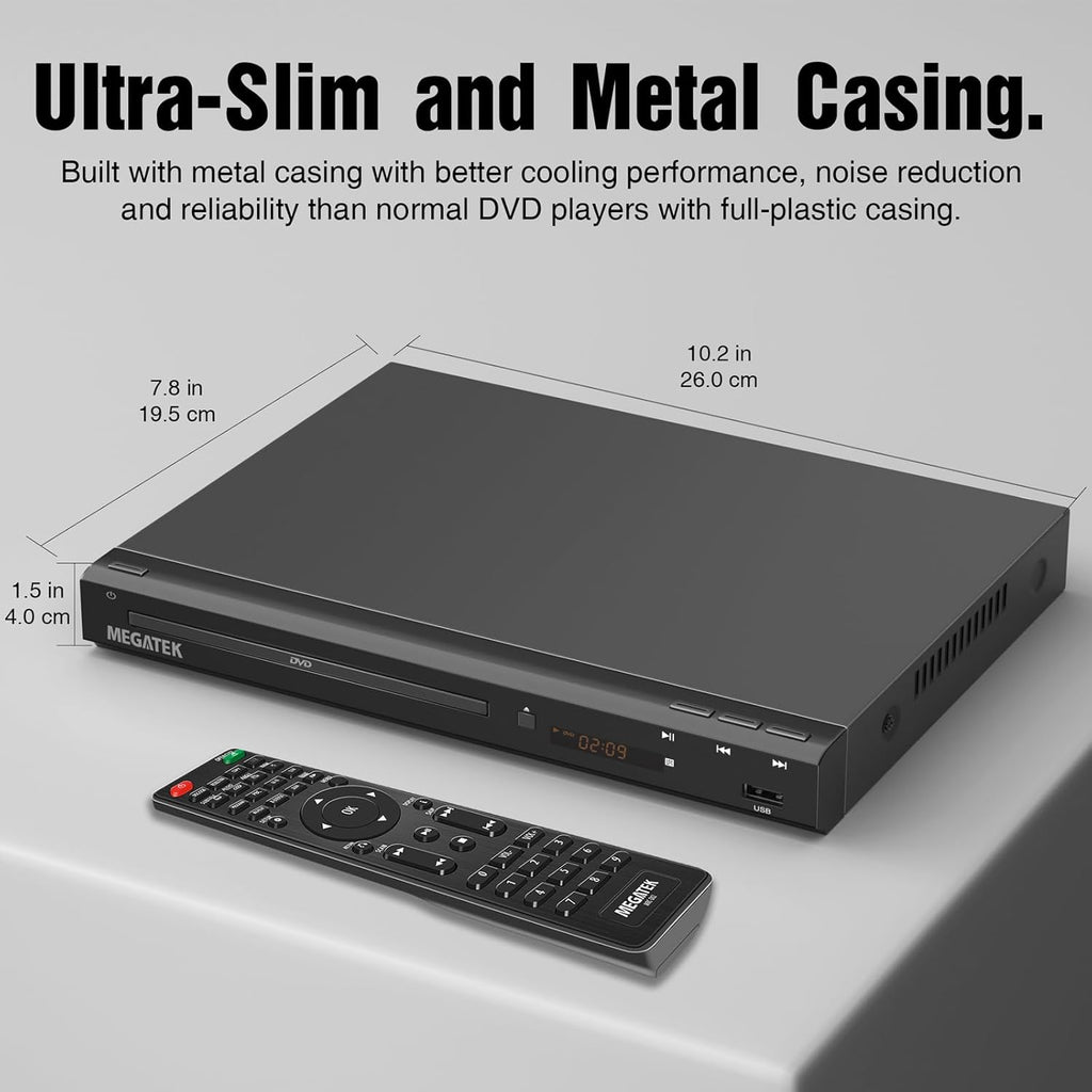 Region-Free DVD Player with HDMI, USB Port, Metal Casing, Remote A32083
