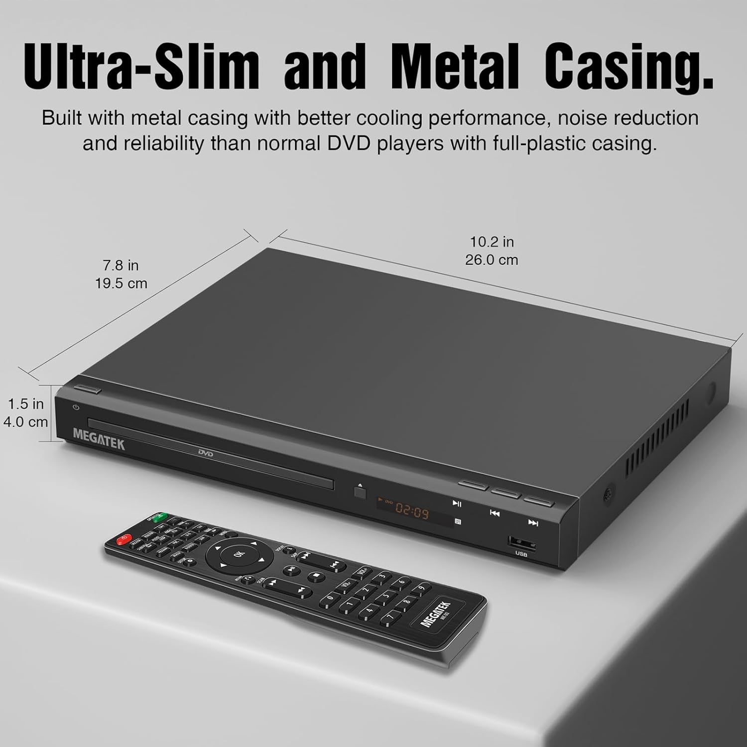 Region-Free DVD Player with HDMI, USB Port, Metal Casing, Remote A32083