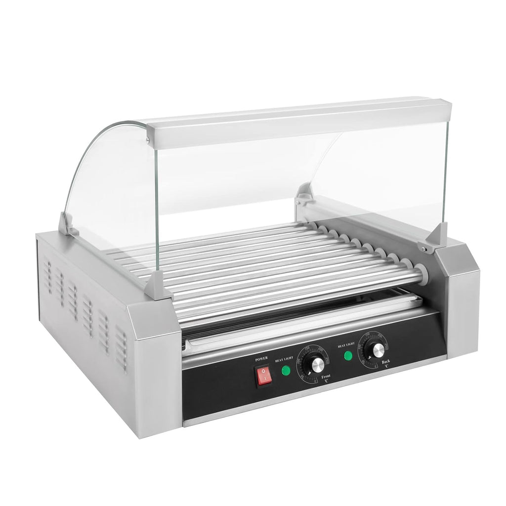 30 Hot Dog 11 Roller Stainless Steel Electric Cook Warmer Machine with Cover W4566