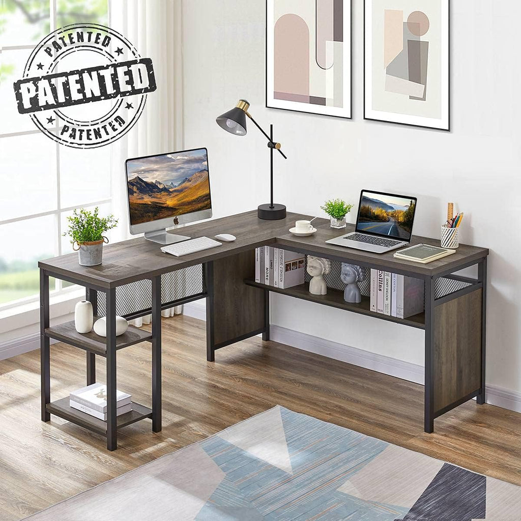 L Shaped Computer Desk with Bookshelf Z31966